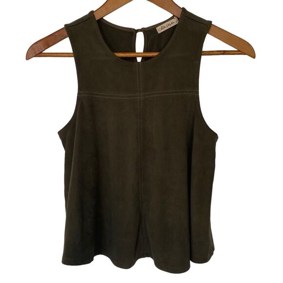 CHLOE & KATIE Micro Suede Swing Tank Top Olive Green Size XS Cropped Bohemian - Picture 1 of 7